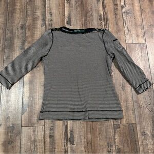 Ralph Lauren Womens Top Shirt XL White Black Striped Half Sleeve Pocket